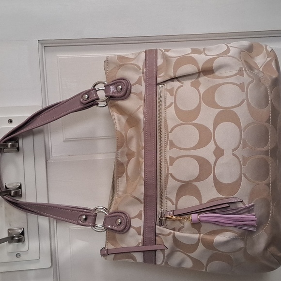 Coach EUC Beige and Pink Signature Tote Bag - Picture 1 of 7